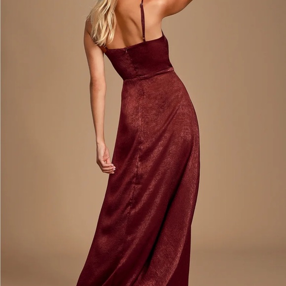Lulu’s Constantine Burgandy Satin Maxi Dress - Picture 4 of 8